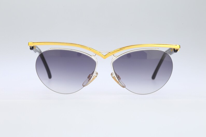Vintage 90s steampunk silver /& gold big cat eye sunglasses women NOS Derapage 926