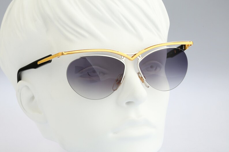 Vintage 90s steampunk silver /& gold big cat eye sunglasses women NOS Derapage 926