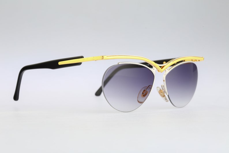 Vintage 90s steampunk silver /& gold big cat eye sunglasses women NOS Derapage 926