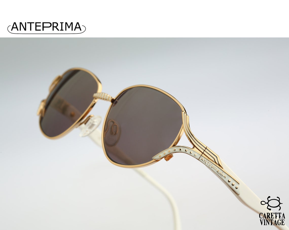 Gold oval sunglasses Anteprima Gemma 5 Vintage 90s white mod Etsy