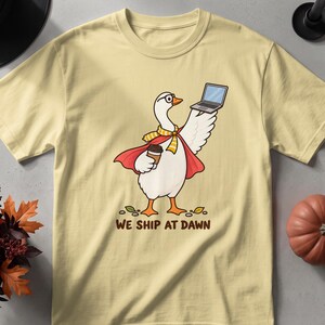 Funny Tech Goose T-Shirt, Software Engineer Gift, Coder Remote Worker Tee (Garment-Dyed Cotton)