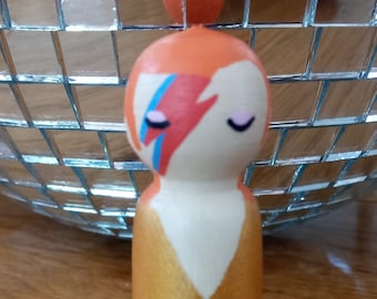 David Bowie wooden peg doll - Christmas tree decoration