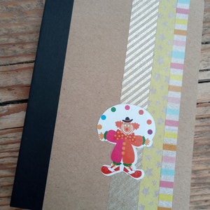Cuaderno con temática de circo: payaso y forzudo. Regalo para niños. Recuerdos de fiesta.