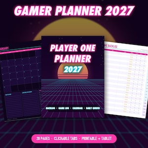 Spelplanerare 2027, digital + utskrivbar spelhistorik, hyperlänkad surfplattaplanerare, speldagbok, present till spelare, omedelbar nedladdning