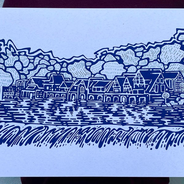 Philadelphia BOATHOUSE ROW Screen Print Navy 12x18" -- Paul Carpenter Art