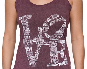 Philadelphia LOVE -- Paul Carpenter Art -- Women's Racer Back Tank Top