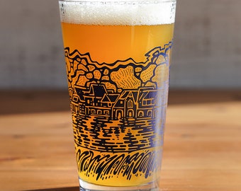 Philadelphia Boathouse Row -- Paul Carpenter Art -- Pint Glass