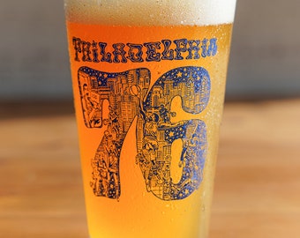 Philadelphia 76 on Glassware -- Paul Carpenter Art -- Philly Beer Pint Glass