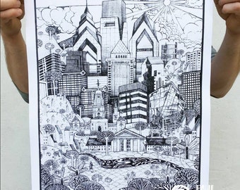 Philadelphia SKYLINE Screen Print 16x20" -- Paul Carpenter Art