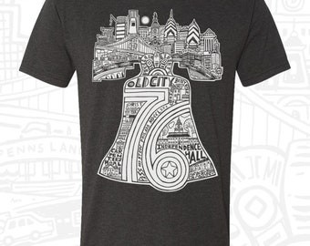 Philadelphia LIBERTY BELL Black Unisex Tee Shirt -- Paul Carpenter Art
