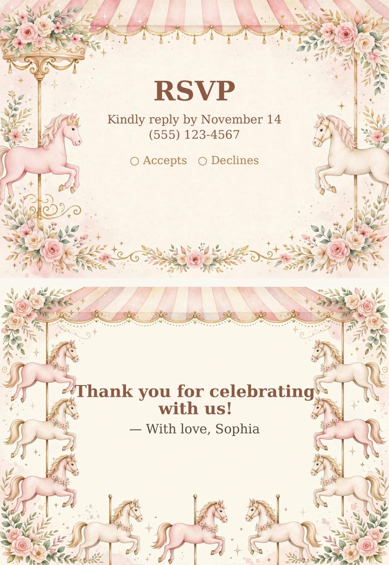 Baby Shower Invitation Editable Template GZ-500 | Pastel Carousel Girl ...