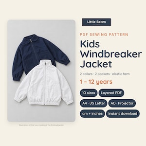 Nähanleitung für eine Kinder-Windjacke (PDF), Jungen- und Mädchenjacke mit Reißverschluss, Stehkragen oder Rundkragen, Bomberjacke für Kleinkinder, Größen 1–12 Jahre