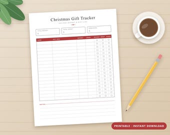 Planificador de regalos de Navidad imprimible, hoja de planificación de presupuesto para las fiestas, organizador de lista de regalos en PDF, lista de compras navideñas minimalista tamaño carta estadounidense