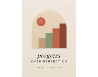Póster "Progreso sobre la perfección", lámina motivacional para la pared de la oficina, escalones abstractos de mediados de siglo, decoración de oficina en casa en terracota.