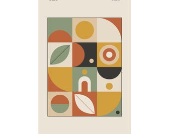 Lámina decorativa de estilo moderno de mediados de siglo, póster geométrico en terracota y salvia, formas abstractas Bauhaus, decoración bohemia para sala de estar.