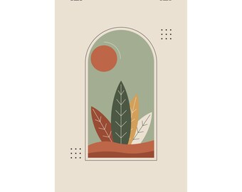 Stampa artistica da parete in stile Mid-Century Modern, poster con foglie astratte in terracotta e salvia, decorazione botanica boho per il soggiorno, regalo per gli amanti delle piante