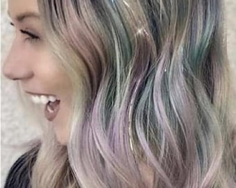 Fairy Hair Tinsel Extensions Kit, UV Sparkle Strands, Festival Hair Glitter