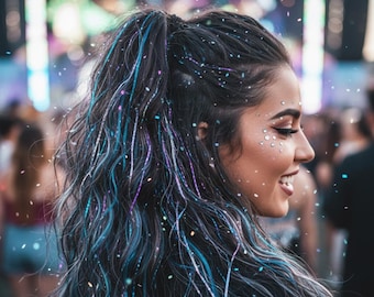 Festival Fairy Hair Sparkle, No Beads, Tinsel Extensions, Fastest Longest Lasting UV Glitter Hair