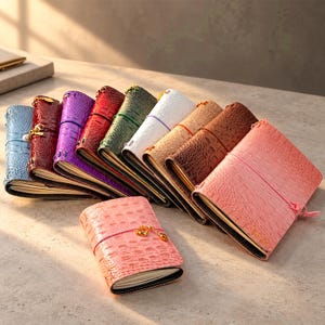 Crocodile Texture Leather Journal Cover, Refillable Travel Notebook, Custom Name A5 A6 Planner Gift
