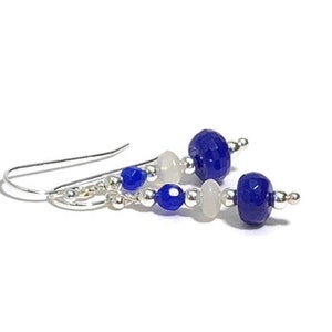 Sapphire and Moonstone beaded earrings with silver accents