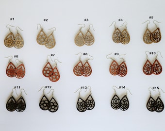 Laser Cut Wood Teardrop Earrings, 60+ Styles