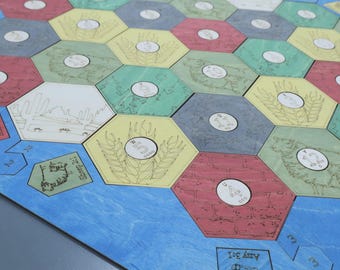 2-6 Player Hand-Dyed Custom Wood Playing Board Laser Cut Engraved Baltic Birch w/Removable # Tokens, Ports