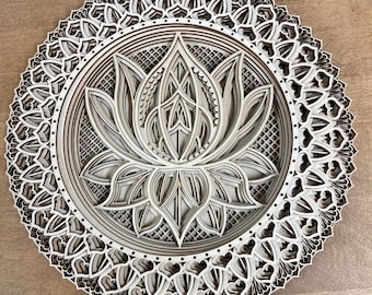 Lotus flower Mandala wall hanging, 8 layers blank unfinished Hanging Wooden 3D Sign, Spiritual Art Decorations, Wall Art, Farmhouse Decor