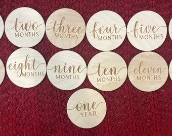 Baby Name Sign and Milestone disks, Announcement Photo Prop, Baby Hospital Sign, Round Wooden Nursery Sign, Laser Engraved, Baby Shower