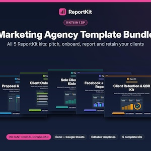 Marketing Agency Template Bundle, Client Onboarding, Proposal, Facebook Google Ads Report, QBR Retention Kit, Google Sheets Excel