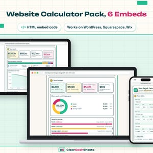 Website Calculator Pack: 6 Finance HTML Widgets for WordPress & Squarespace (Website Embed Code)