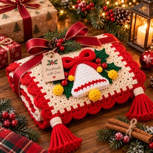Patrón PDF de camino de mesa de campanas navideñas a crochet, patrón de decoración de mesa navideña a crochet, camino de mesa festivo con campanas, decoración navideña para el hogar, digital