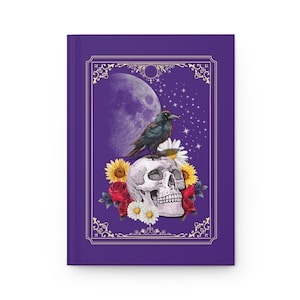 Purple Hardcover Notebook, Raven Spirit Animal Book, Mystical Skull and Flowers, Journal for Bird Lovers, Mindful Journaling, Gifts for Her