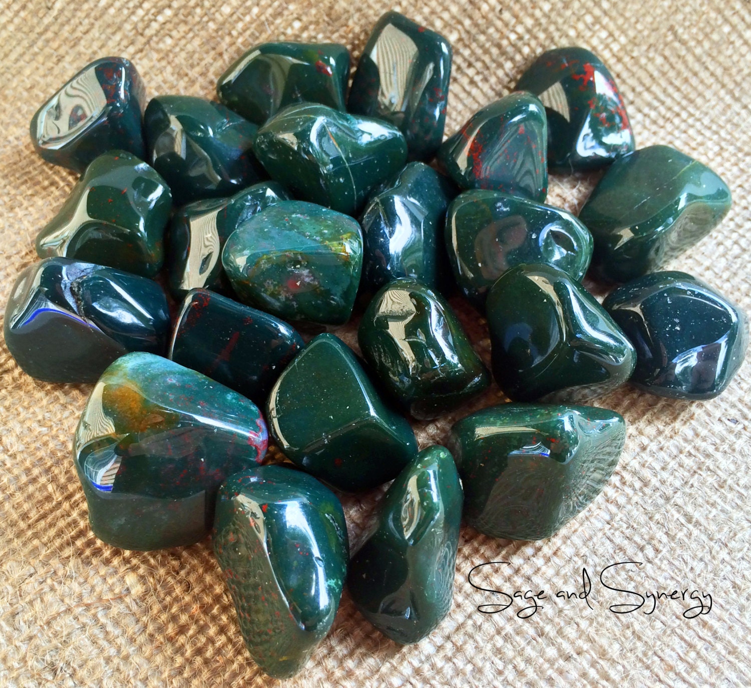 Large Tumbled Bloodstone Crystal Dark Green Healing Stones | Etsy