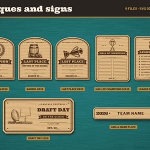 Pakiet Fantasy Football Trophy SVG, tabliczka mistrzowska, ostatnie miejsce, plik laserowy z zasadami ligi DXF zdjęcie 5