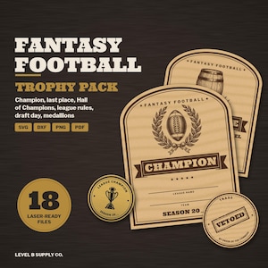 Pakiet Fantasy Football Trophy SVG, tabliczka mistrzowska, ostatnie miejsce, plik laserowy z zasadami ligi DXF zdjęcie 1
