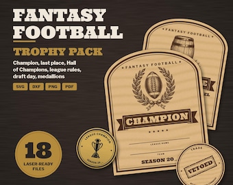 Fantasy Football Trophy SVG Bundle, Champion Plaque, Last Place, League Rules Sign Laser File DXF