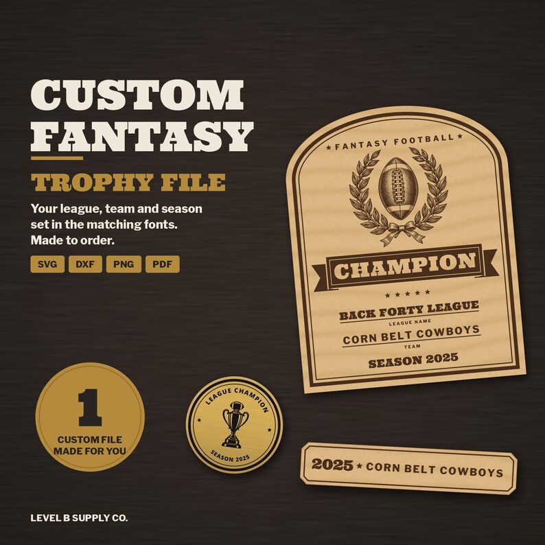 Custom Fantasy Football Trophy Laser File, Personalized League Champion Plaque, Last Place Sign SVG DXF image 1