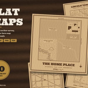 Plat Map SVG Bundle, Township Section Grid Laser File, Farm Home Place Map, Gravel Road Grid, Coaster and Sign Engrave File DXF immagine 1