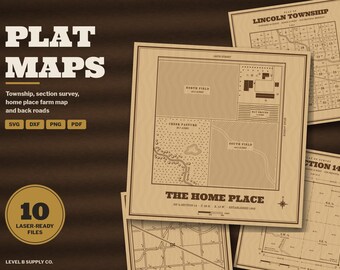 Plat Map SVG Bundle, Township Section Grid Laser File, Farm Home Place Map, Gravel Road Grid, Coaster and Sign Engrave File DXF