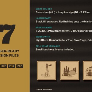 Farmstead SVG Bundle, Barn Grain Bin Silo Windmill Quonset Farmhouse Laser File, Farm Skyline Sign, Coaster Engrave File DXF image 4