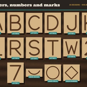 Ranch Brand SVG Alphabet, Cattle Brand Letters and Numbers, Build Your Own Brand Laser File, Rocking Bar Circle Diamond Marks DXF Bild 3