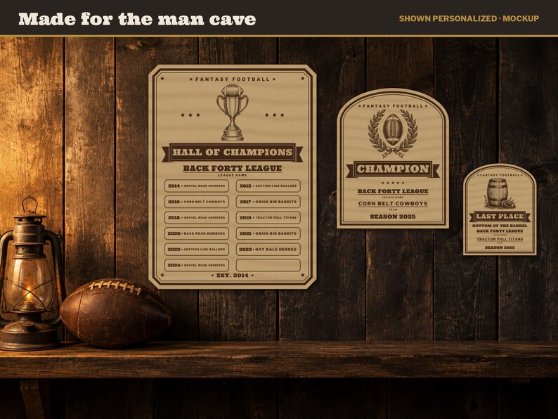 Custom Fantasy Football Trophy Laser File, Personalized League Champion Plaque, Last Place Sign SVG DXF image 4