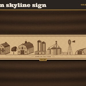 Farmstead SVG Bundle, Barn Grain Bin Silo Windmill Quonset Farmhouse Laser File, Farm Skyline Sign, Coaster Engrave File DXF image 3