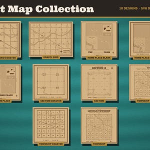 Plat Map SVG Bundle, Township Section Grid Laser File, Farm Home Place Map, Gravel Road Grid, Coaster and Sign Engrave File DXF immagine 2