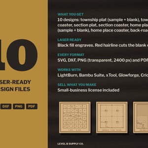 Plat Map SVG Bundle, Township Section Grid Laser File, Farm Home Place Map, Gravel Road Grid, Coaster and Sign Engrave File DXF immagine 3