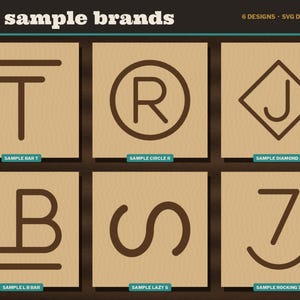 Ranch Brand SVG Alphabet, Cattle Brand Letters and Numbers, Build Your Own Brand Laser File, Rocking Bar Circle Diamond Marks DXF Bild 2