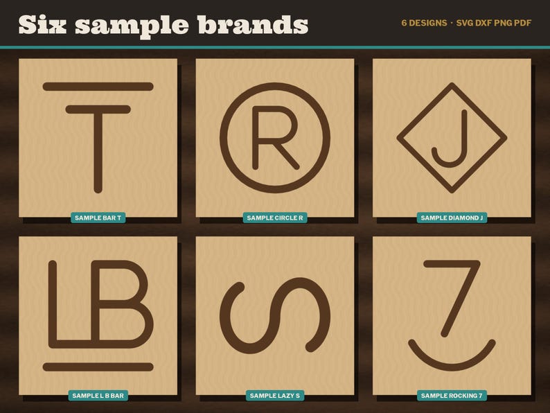 Ranch Brand SVG Alphabet, Cattle Brand Letters and Numbers, Build Your Own Brand Laser File, Rocking Bar Circle Diamond Marks DXF Bild 2