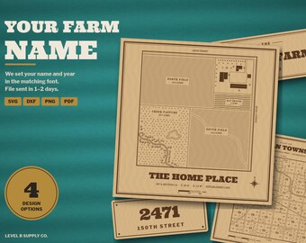 Custom Farm Name Laser File, Personalized Plat Map or Farm Sign SVG, Family Farm Established Sign, Home Place Map DXF, Glowforge LightBurn
