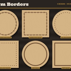 Barbed Wire Border SVG, Rope Frame, Nailhead Border, Western Farm Frame Laser Engrave File, Square and Round Coaster Border DXF Bild 2