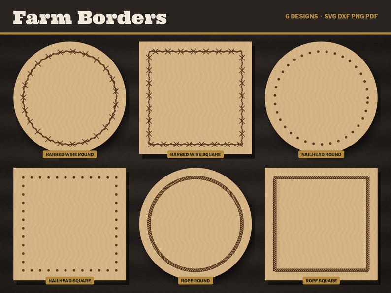 Barbed Wire Border SVG, Rope Frame, Nailhead Border, Western Farm Frame Laser Engrave File, Square and Round Coaster Border DXF Bild 2